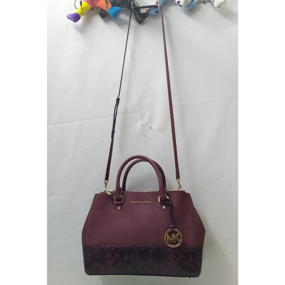Michael Kors Sutton Maroon Leather Python Detail Carryall Satchel Shoulder Bag - Picture 16 of 16